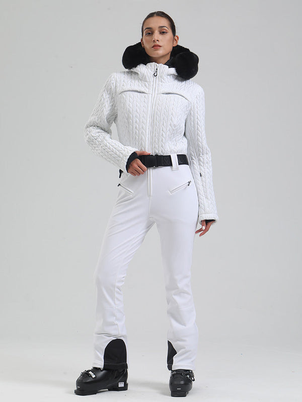 Women's Gsou Snow Mountain Chic Faux-Fur Trim Flare Ski Suit