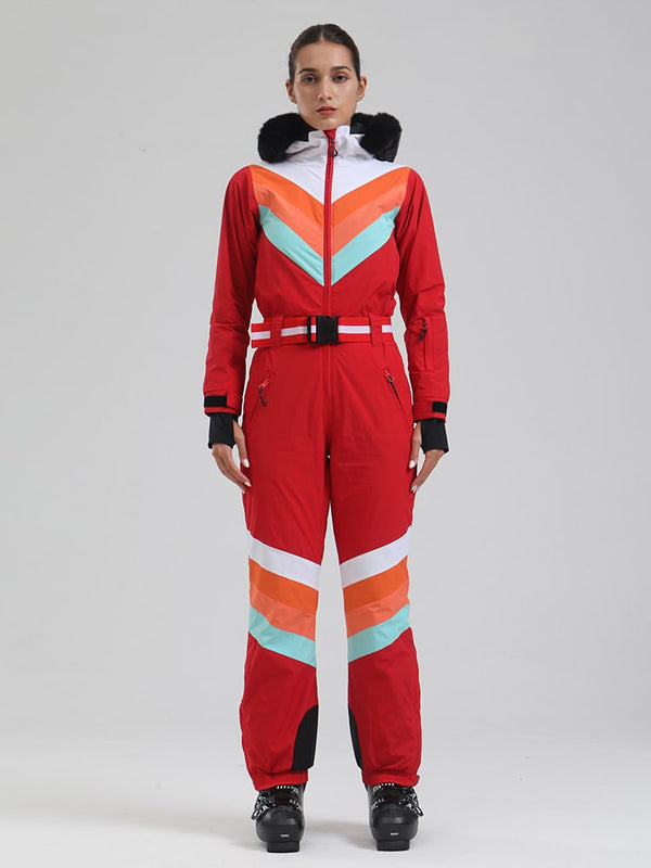 Women's Gsou Snow Retro Stripe Snow Queen Ski Jumpsuit