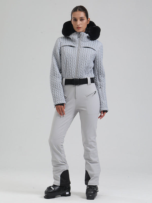 Women's Gsou Snow Mountain Chic Faux-Fur Trim Flare Ski Suit