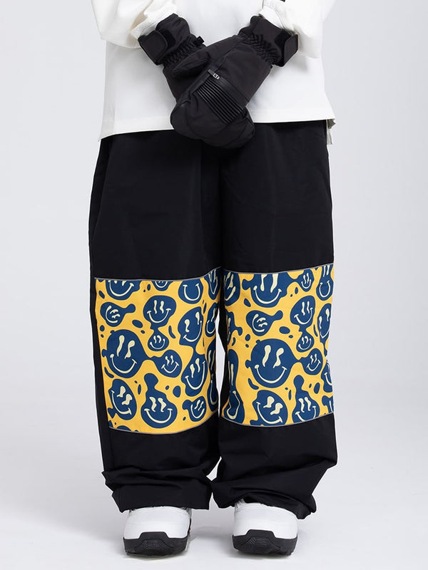 Men's Freestyle Knee Reflective Graphic Panel Cargo Baggy Snow Pants