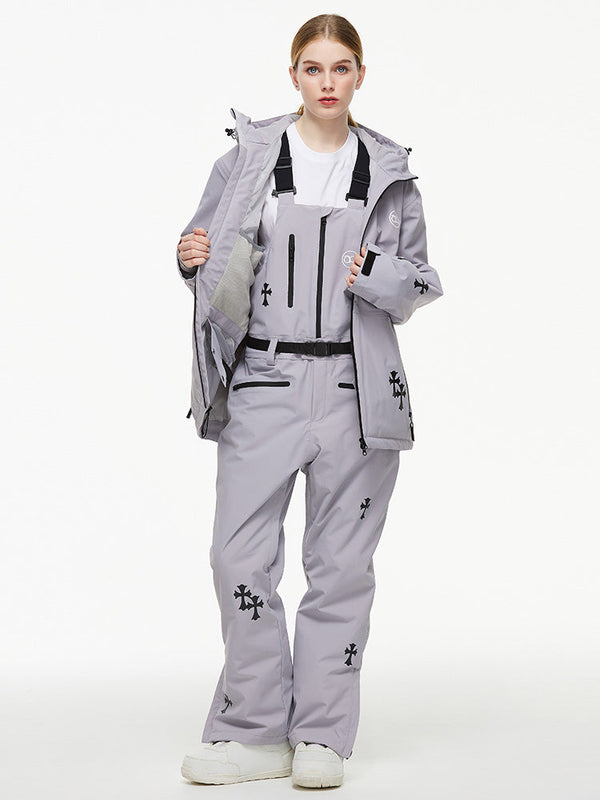 Women's Arctic Queen Snowflake Princess Fantasy Snow Suit with Overalls Bibs