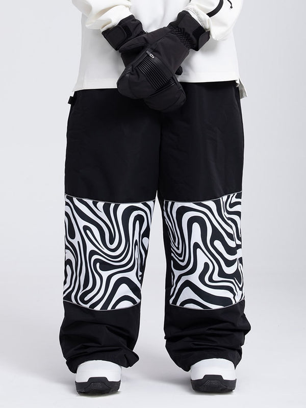 Men's Freestyle Knee Reflective Graphic Panel Cargo Baggy Snow Pants