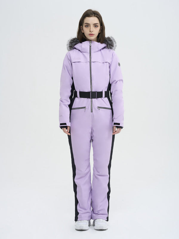 Women's High Experience Mountain Chic Faux-Fur Trim Flare Onesie Ski Jumpsuit