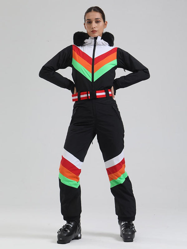 Women's Gsou Snow Retro Stripe Snow Queen Ski Jumpsuit