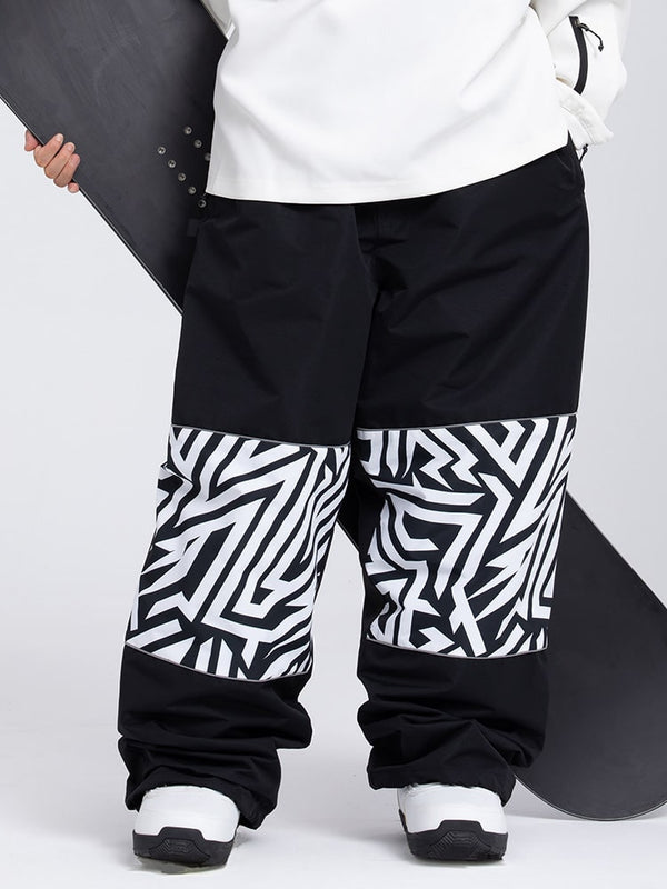 Women's Freestyle Knee Reflective Graphic Panel Cargo Baggy Snow Pants