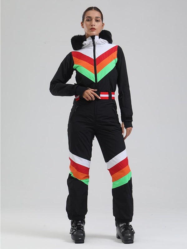 Women's Gsou Snow Retro Stripe Snow Queen Ski Jumpsuit