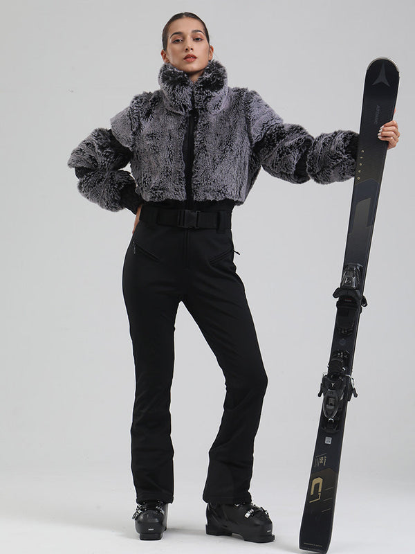 Women's Mountain Chic High Pile Fleece Winter Fashion Ski Jumpsuit