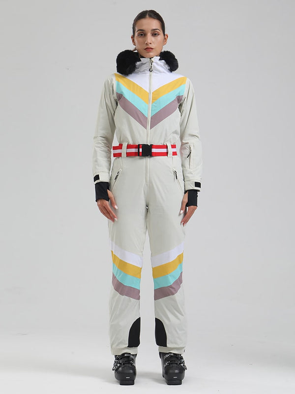 Women's Gsou Snow Retro Stripe Snow Queen Ski Jumpsuit