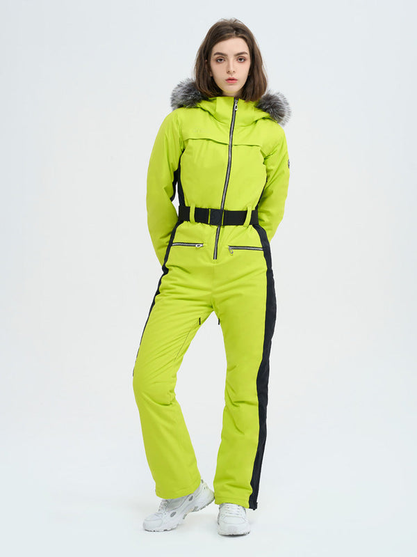 Women's High Experience Mountain Chic Faux-Fur Trim Flare Onesie Ski Jumpsuit