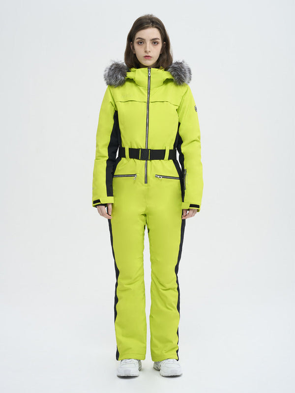 Women's High Experience Mountain Chic Faux-Fur Trim Flare Onesie Ski Jumpsuit