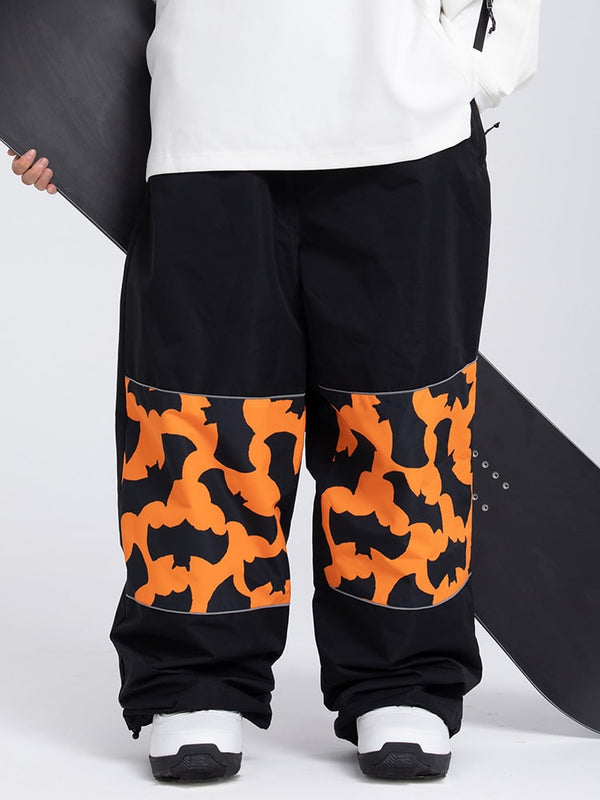 Women's Freestyle Knee Reflective Graphic Panel Cargo Baggy Snow Pants