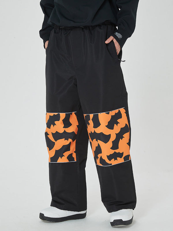 Women's Freestyle Knee Reflective Graphic Panel Cargo Baggy Snow Pants