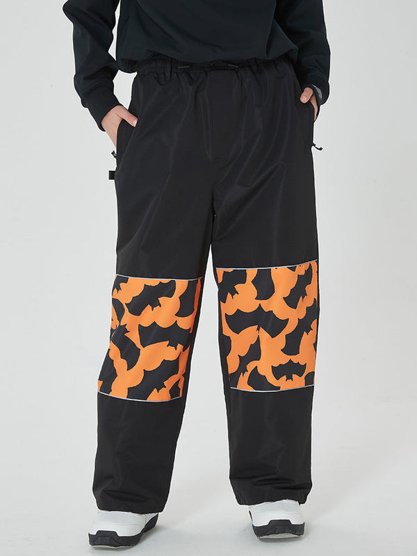 Women's Freestyle Knee Reflective Graphic Panel Cargo Baggy Snow Pants