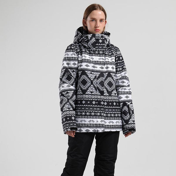 Damen SMN Geometric Art Pattern Wasserdicht Ski Jacke