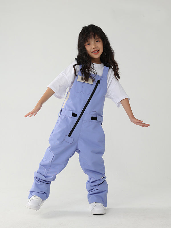 Kid's Air Pose Oblique Zipper Cargo Snow Bibs Pants