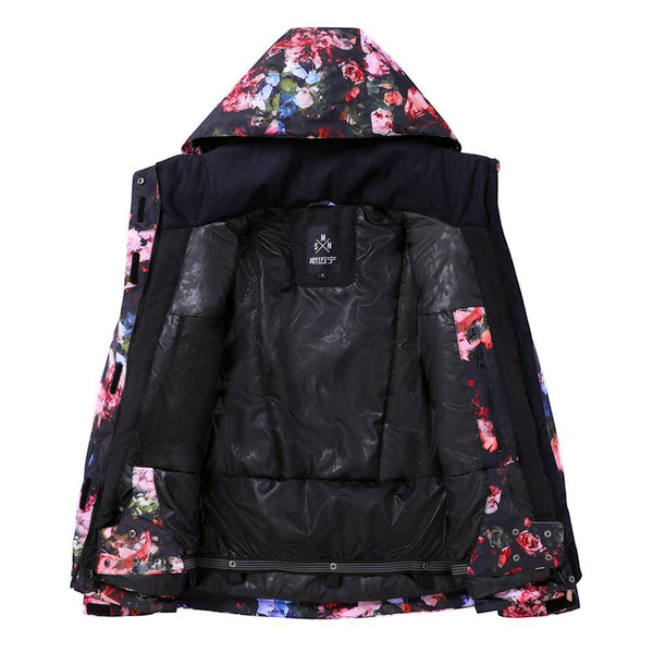 Women's SMN Flower Bloom Colorful Print Waterproof Winter Snowboard Jacket