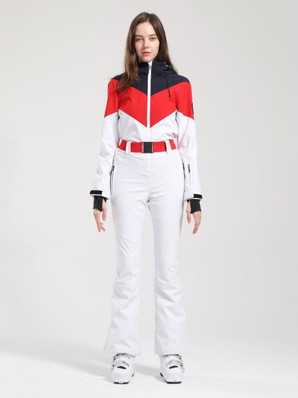 Women's Gsou Snow Retro Belted Color-Blocked Flare Ski Suit