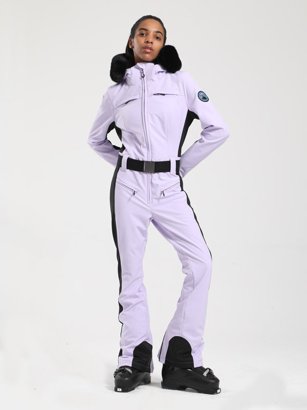 Women's Gsou Snow Classic Faux-Fur Trim Flare Dawn Ski Suit One Piece