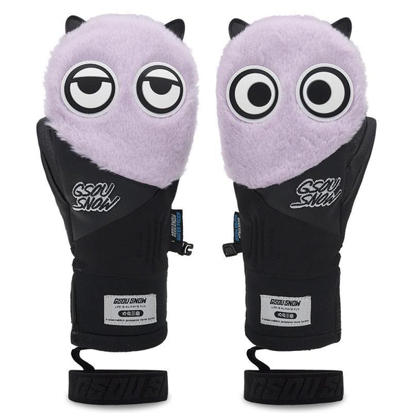 Men's Gsou Snow Mascot Furry Snowboard Gloves Winter Mittens