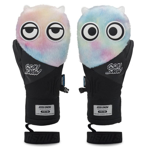 Women's Gsou Snow Mascot Furry Snowboard Gloves Winter Mittens